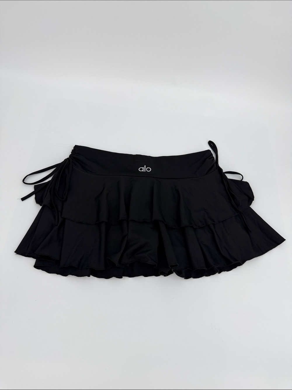 ALO Yoga Black Tiered Ruffle Mini Skort